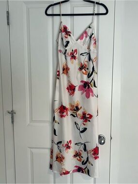 Dynamite White Maxi Slip Dress with Pink & Orange Floral Print